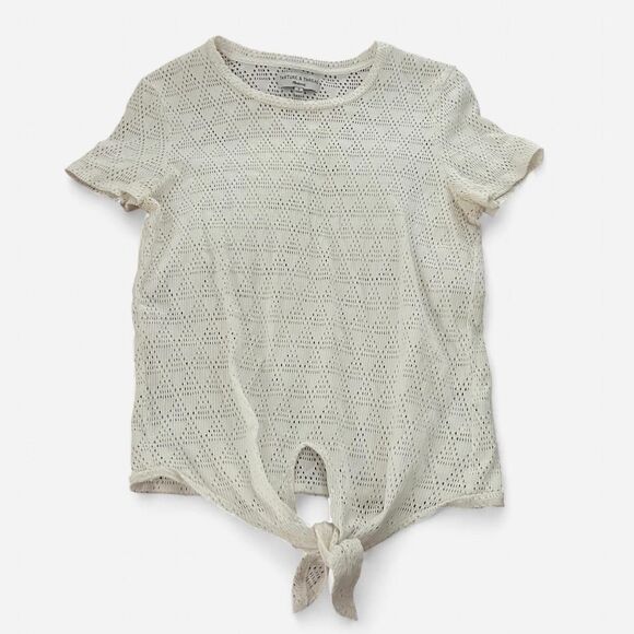 Madewell White eyelet Lace Knotted Short Sleeve Shirt – Size Small - Picture 2 of 7